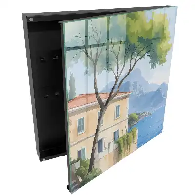 Casetă pentru chei cu design de casă mediteraneană pe lac