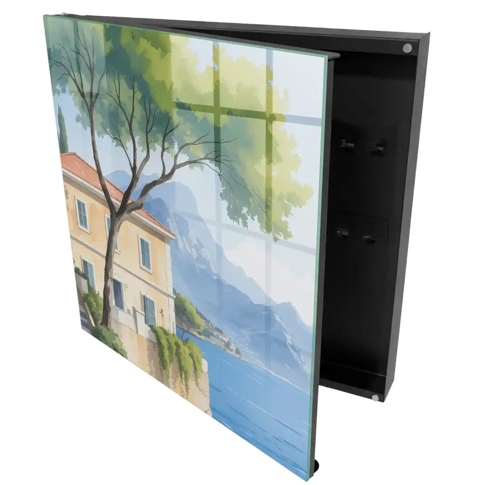 Casetă pentru chei cu design de casă mediteraneană pe lac