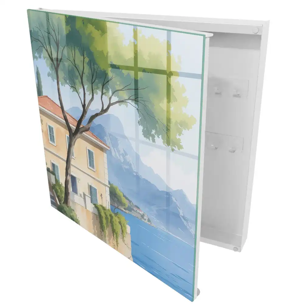 Casetă pentru chei cu design de casă mediteraneană pe lac