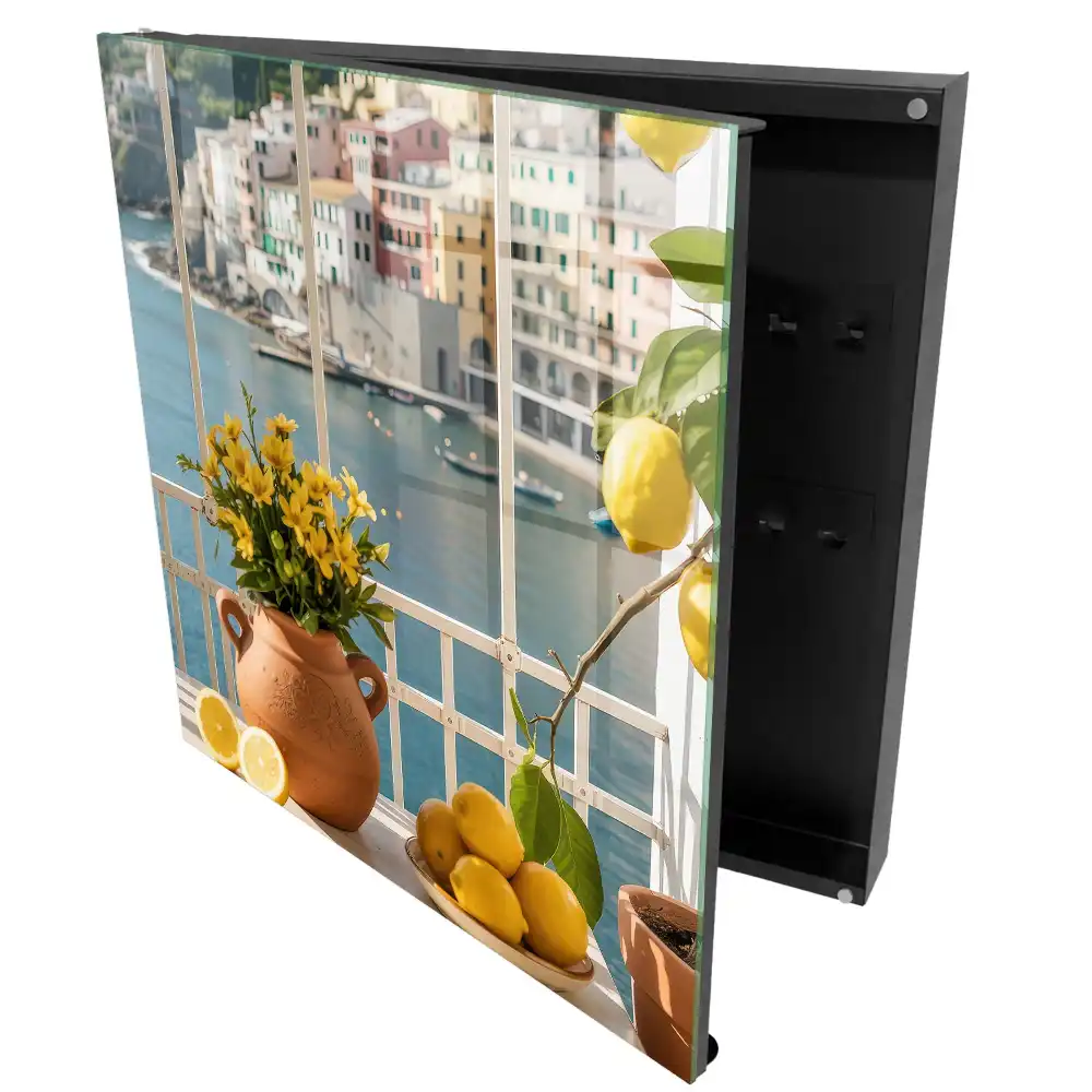 Suport de chei pentru perete cu model vedere la mare, lămâi și flori