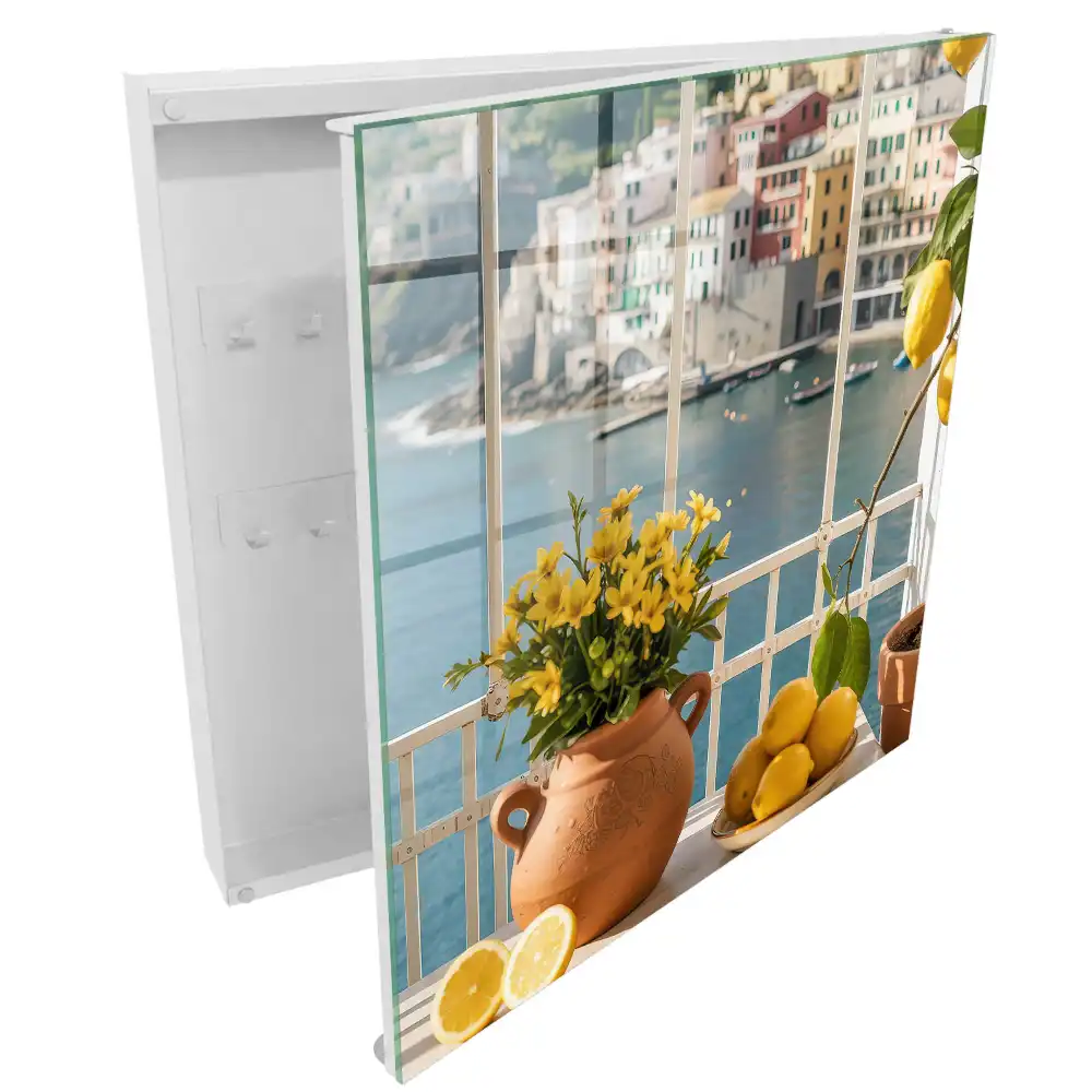 Suport de chei pentru perete cu model vedere la mare, lămâi și flori