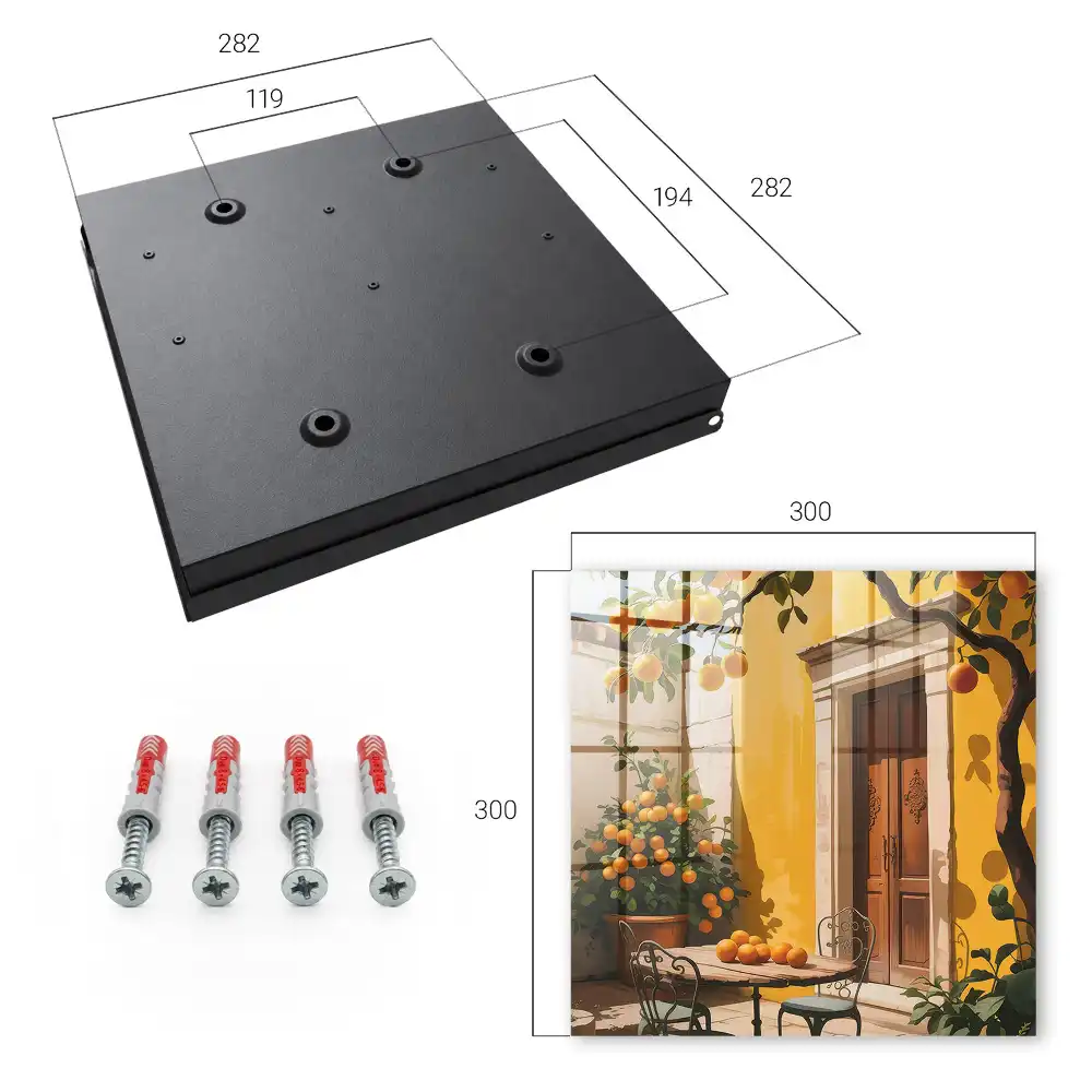 Suport pentru chei de perete cu design de terasă însorită cu portocale și scaune metalice