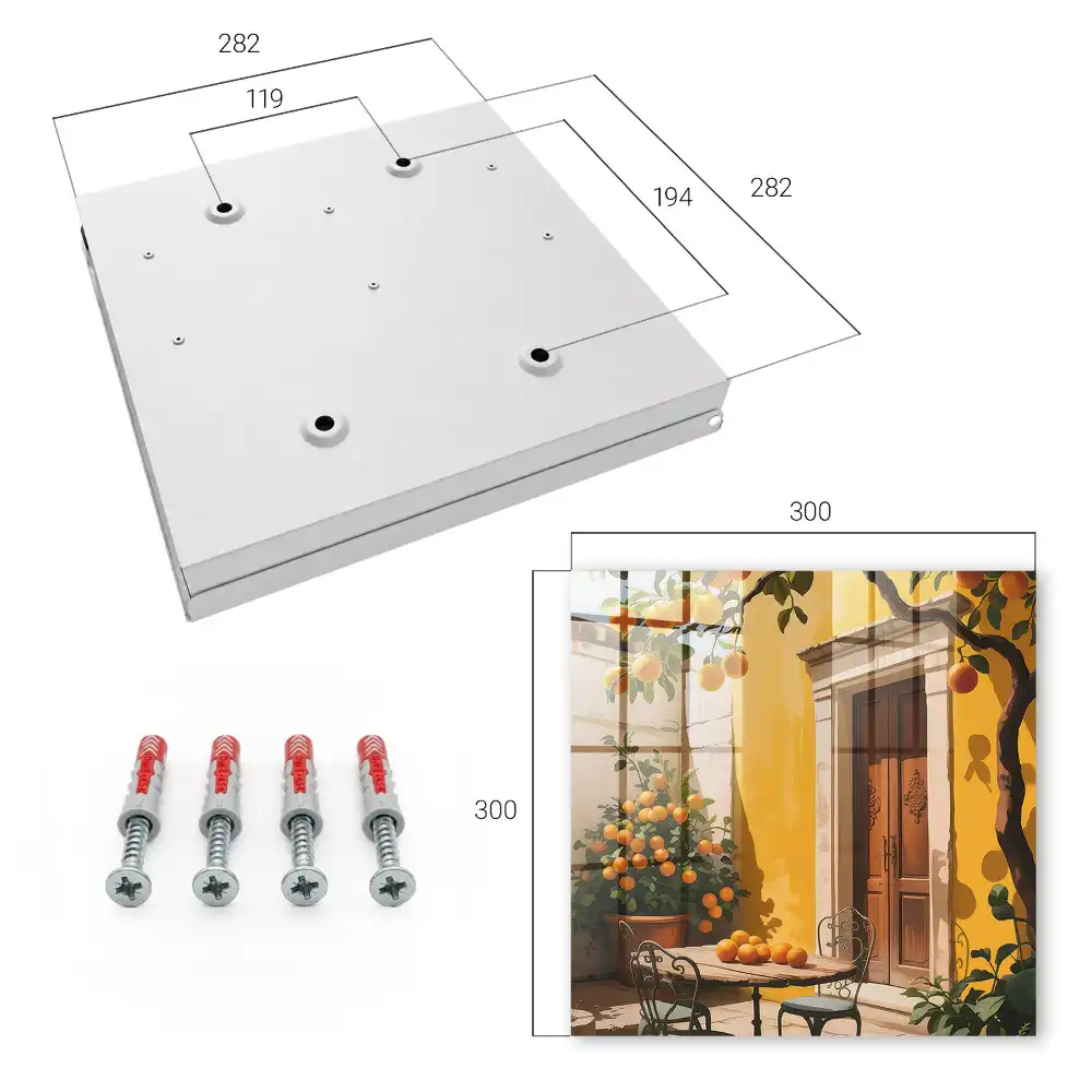 Suport pentru chei de perete cu design de terasă însorită cu portocale și scaune metalice