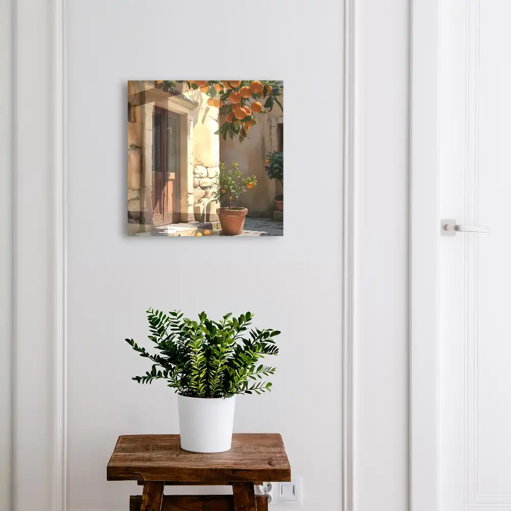 Casetă pentru chei cu design rustic și decor cu portocale pe fundal de piatră