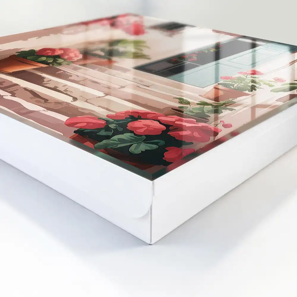 Casetă pentru chei cu model de flori în ghivece pe scări
