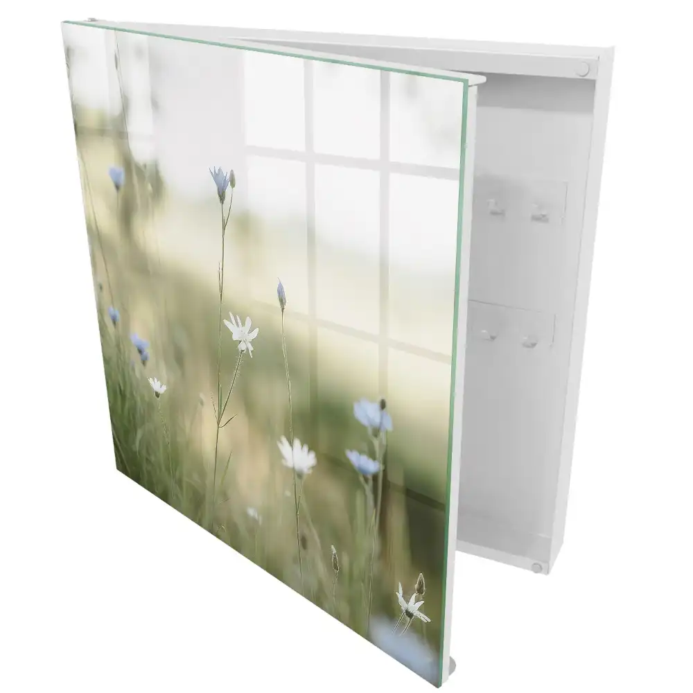Suport de perete pentru chei cu model floral și fundal natural estompat