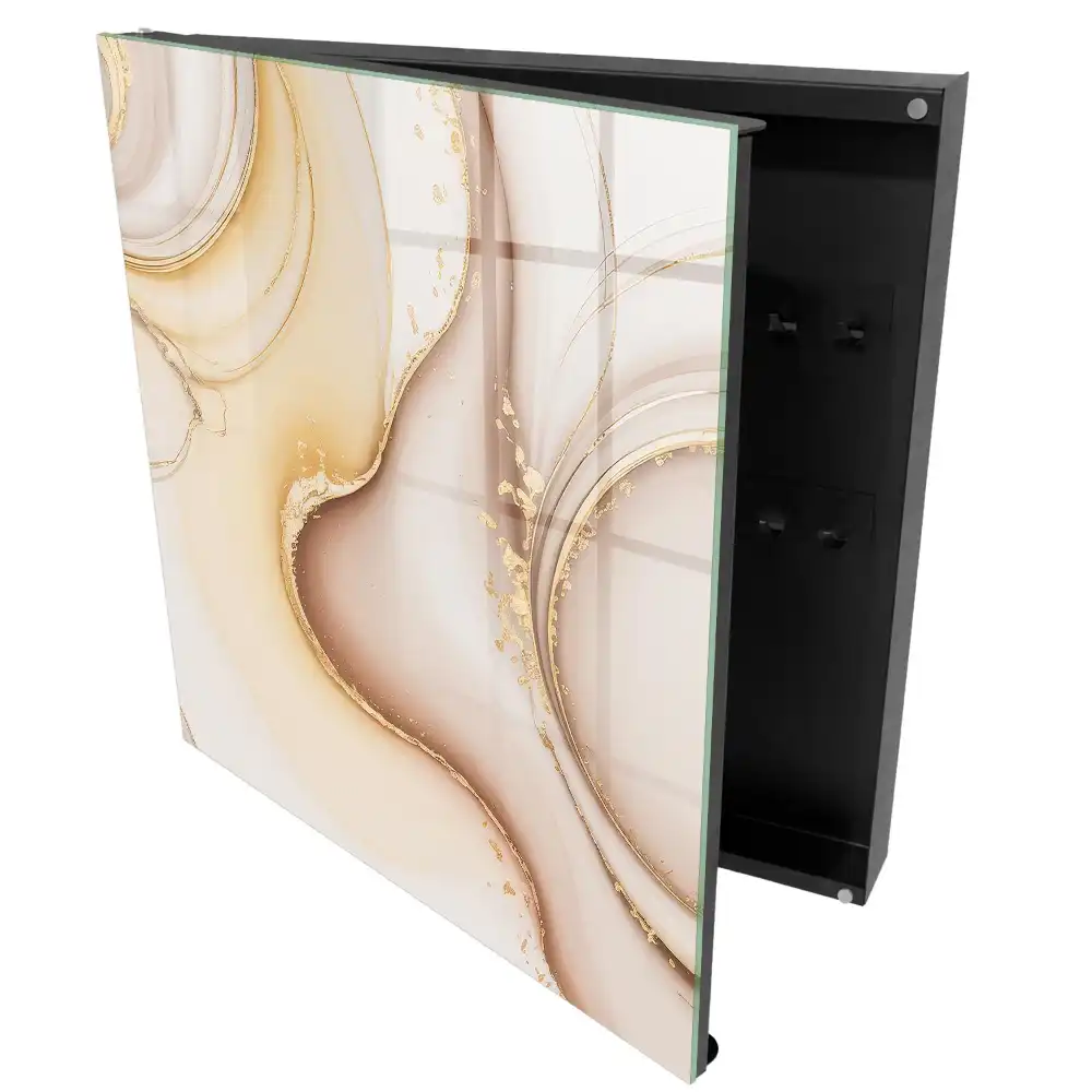 Casetă pentru chei cu design abstract curbat în nuanțe de bej, maro și gri