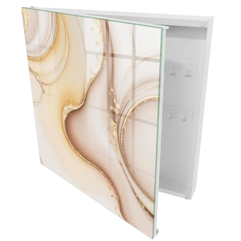 Casetă pentru chei cu design abstract curbat în nuanțe de bej, maro și gri