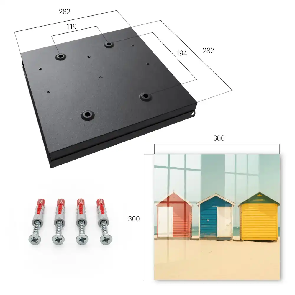 Suport de chei pentru perete cu design de cabane de plajă în culori vii cu fundal marin