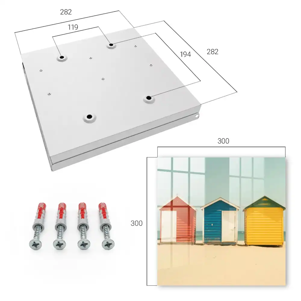 Suport de chei pentru perete cu design de cabane de plajă în culori vii cu fundal marin