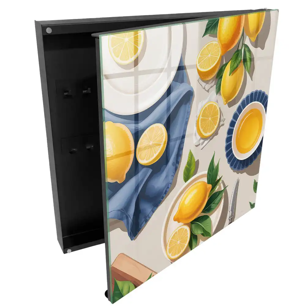 Dulapior pentru chei cu design de lămâi și suculente pe porțelan