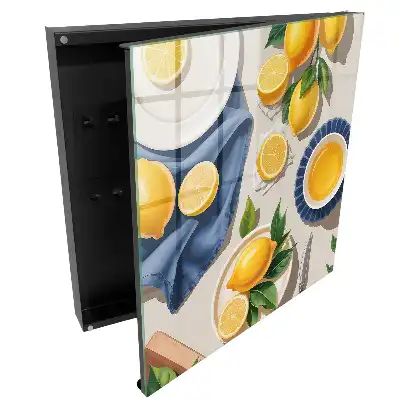Dulapior pentru chei cu design de lămâi și suculente pe porțelan