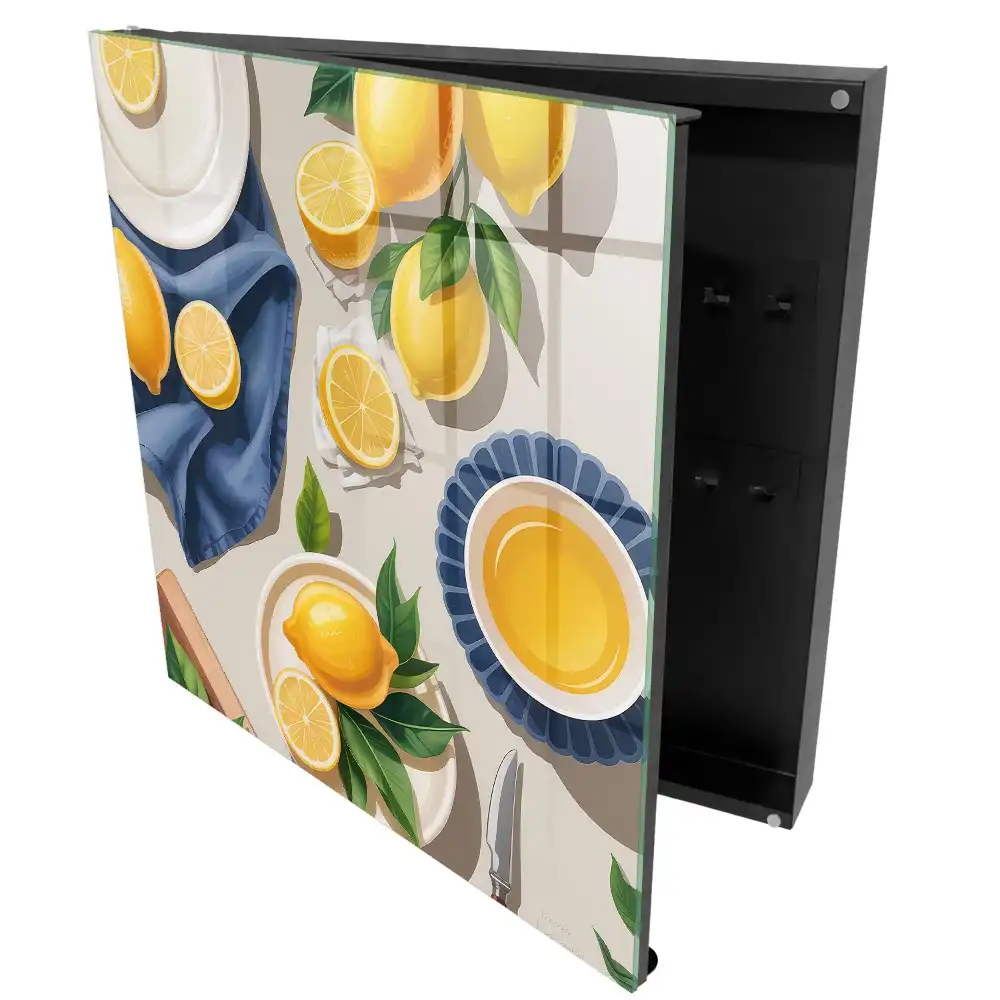 Dulapior pentru chei cu design de lămâi și suculente pe porțelan