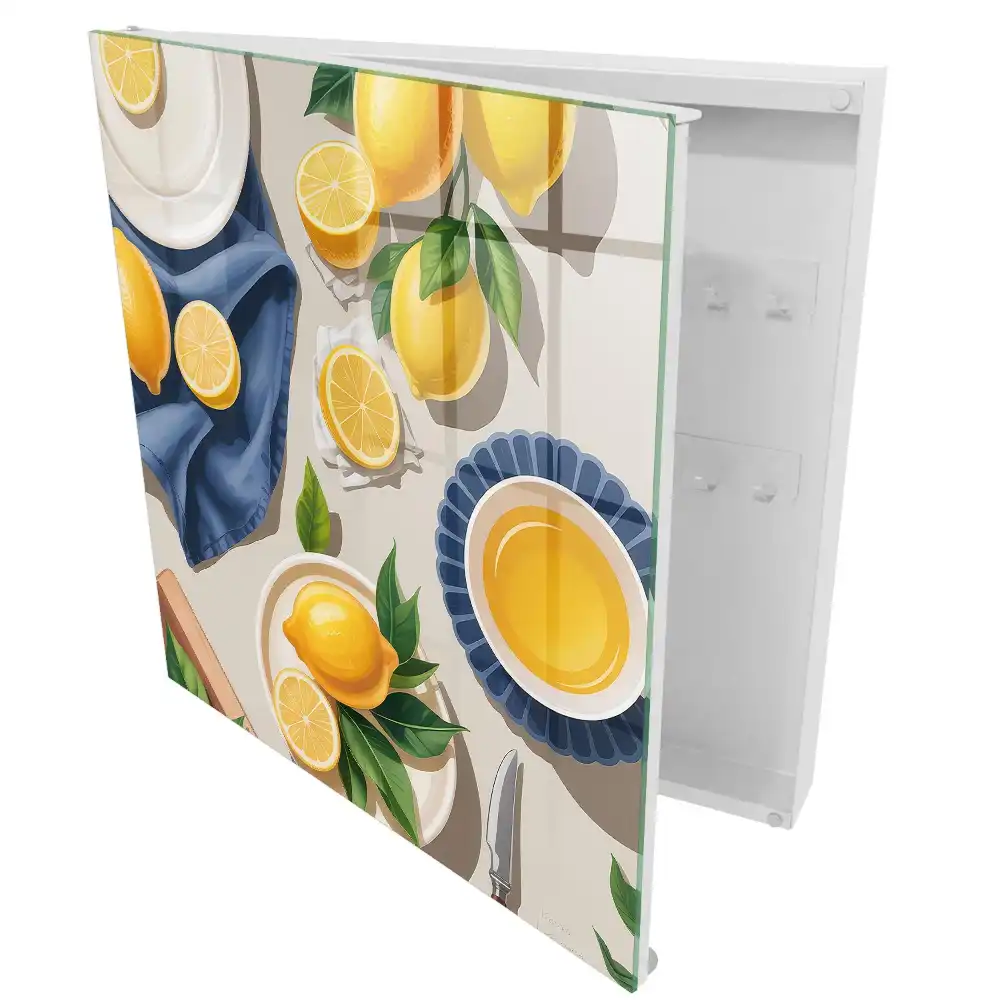 Dulapior pentru chei cu design de lămâi și suculente pe porțelan