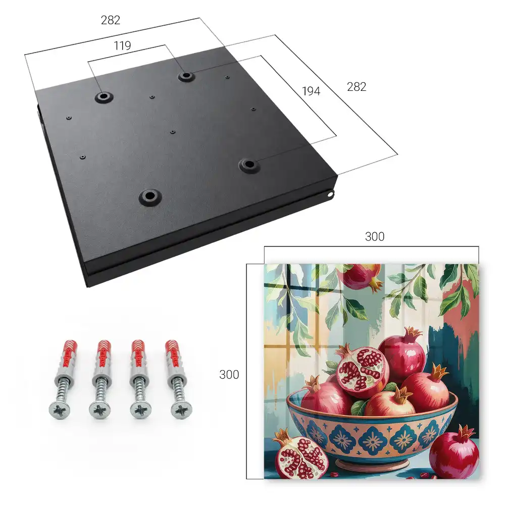 Casetă pentru chei cu design de rodii într-un bol decorativ