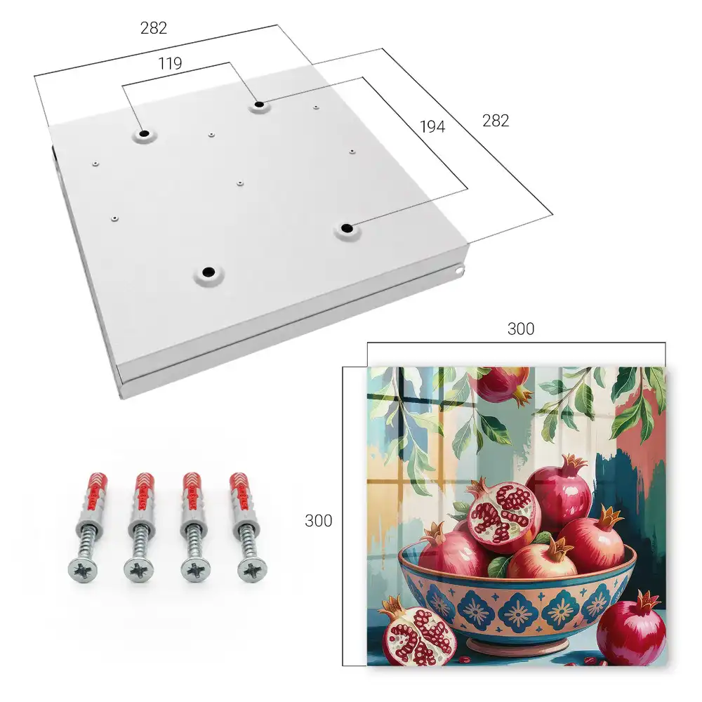 Casetă pentru chei cu design de rodii într-un bol decorativ