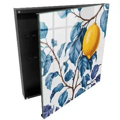 Dulapior pentru chei cu model lămâie printre frunze albastre și detalii decorative