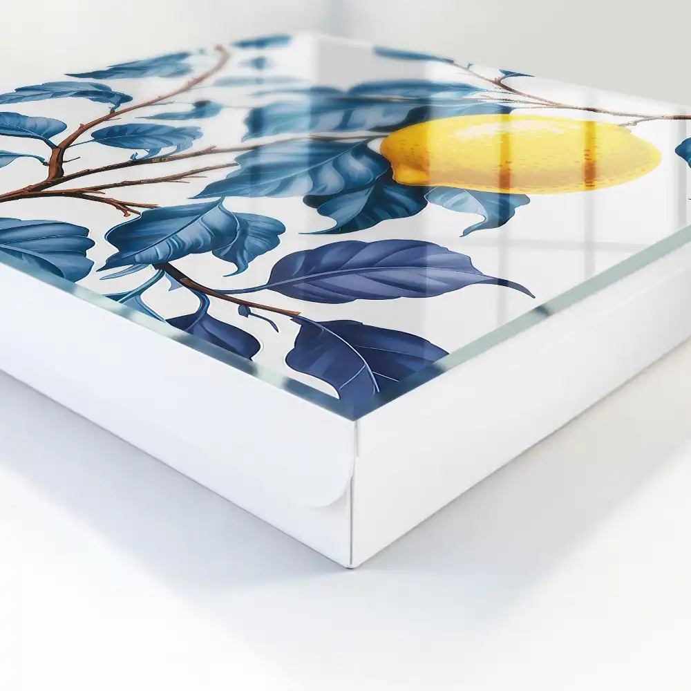 Dulapior pentru chei cu model lămâie printre frunze albastre și detalii decorative