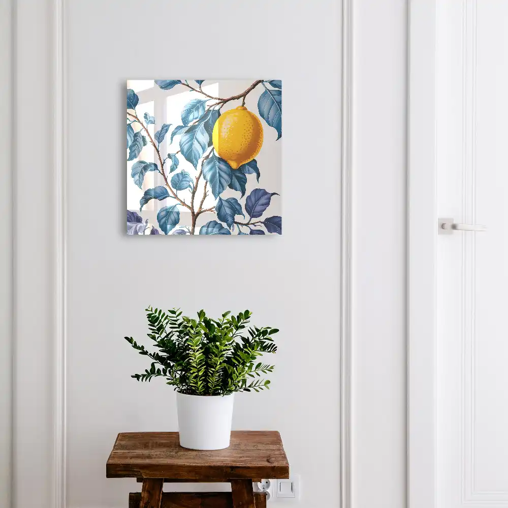 Dulapior pentru chei cu model lămâie printre frunze albastre și detalii decorative
