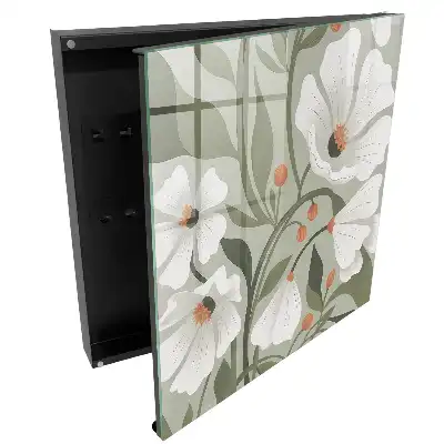 Dulapior pentru chei cu model de flori albe pe fundal verde