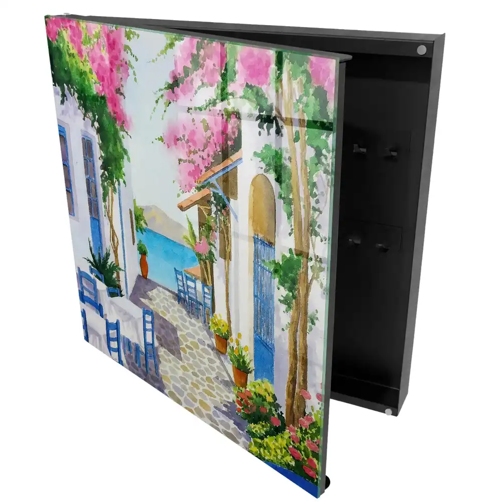 Dulapior pentru chei cu design mediteranean și motive florale