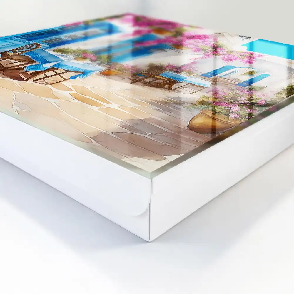 Casetă pentru chei cu design mediteranean reprezentând flori și cerul