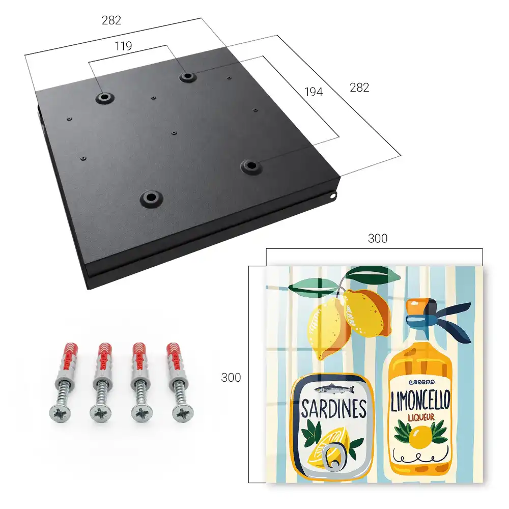 Dulapior pentru chei cu sticlă de limoncello, conservă de sardine și lămâi