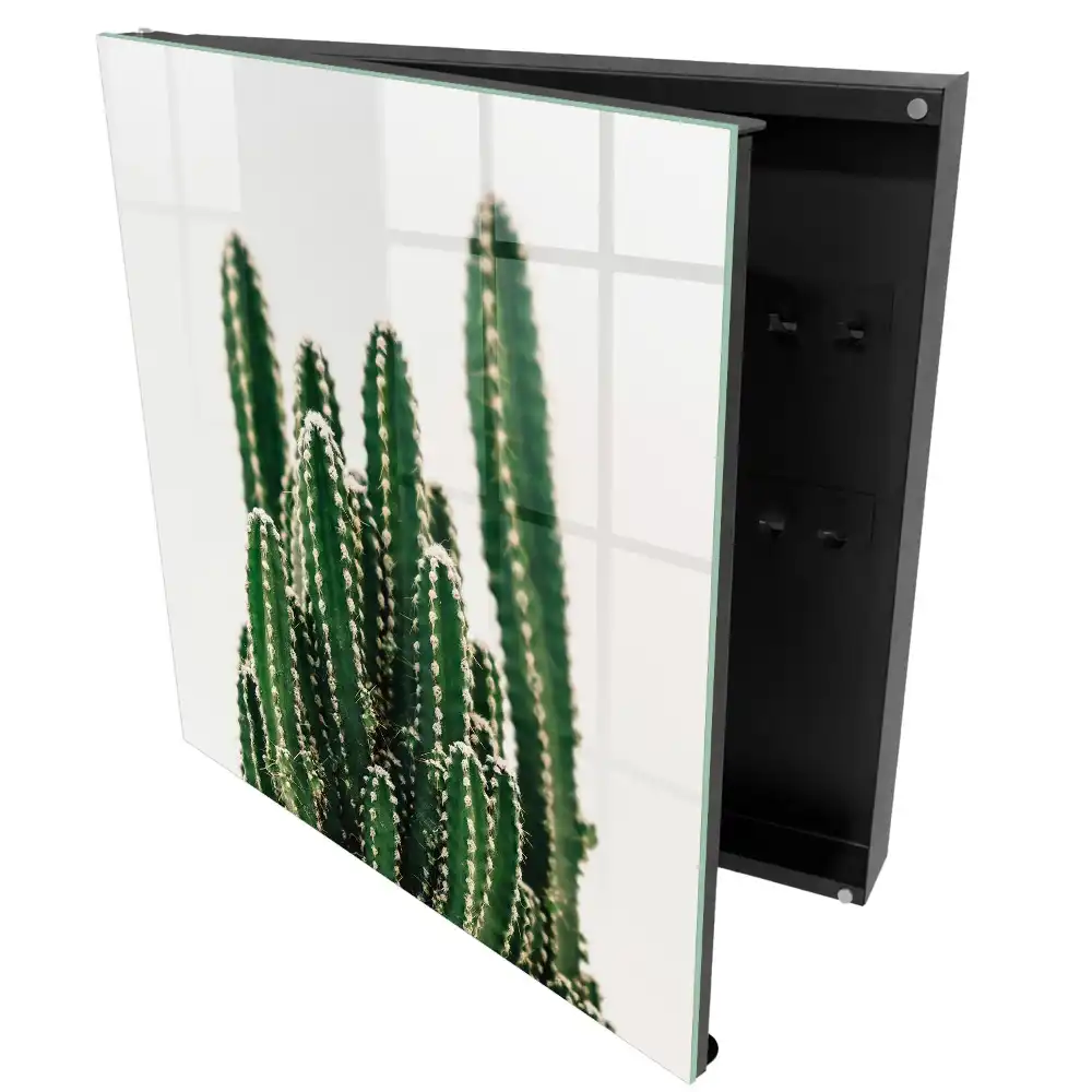 Cuier de perete pentru chei cu model de cactuși pe fundal alb în stil modern