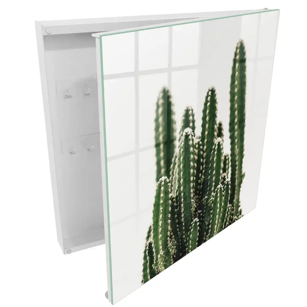 Cuier de perete pentru chei cu model de cactuși pe fundal alb în stil modern
