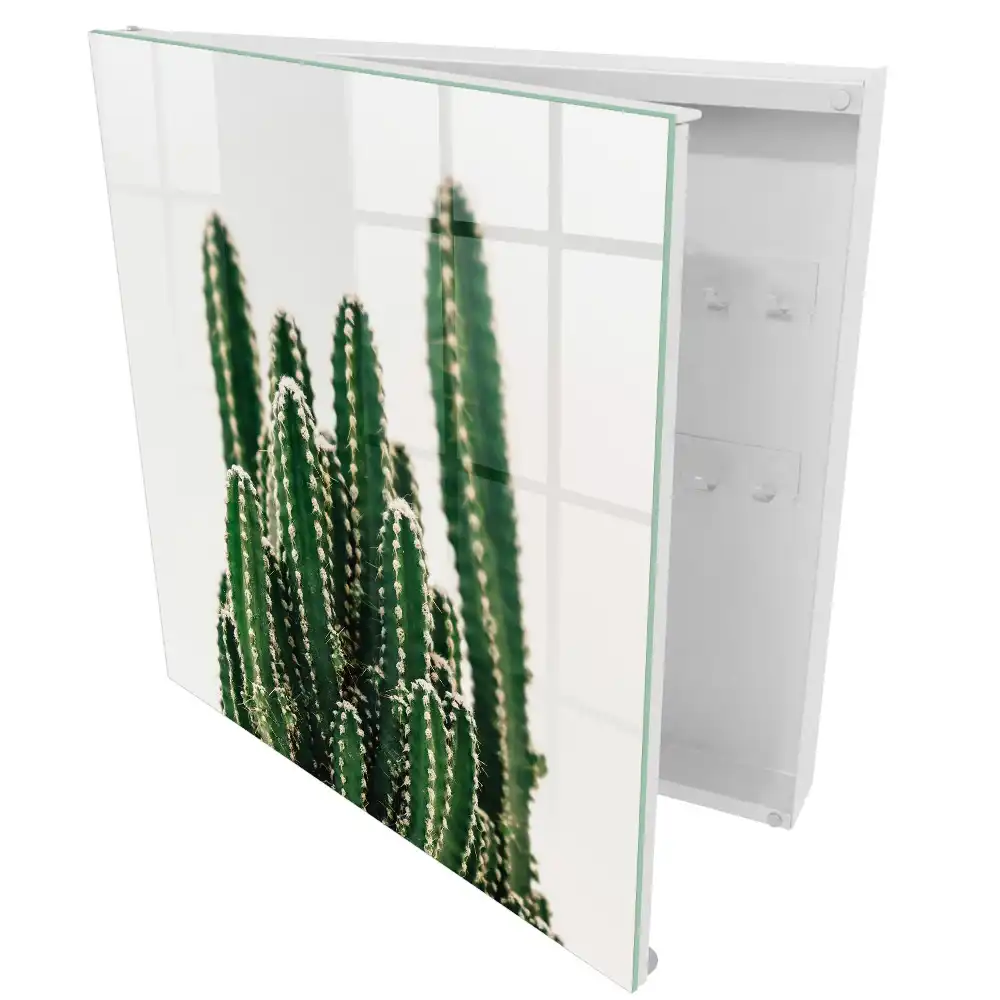 Cuier de perete pentru chei cu model de cactuși pe fundal alb în stil modern