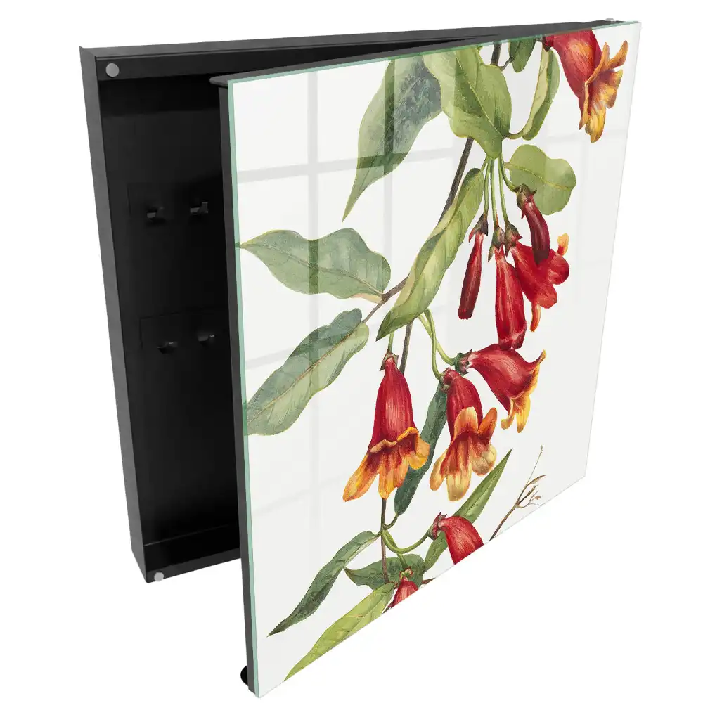 Căsuță pentru chei cu model decorativ de plante agățătoare cu flori roșii