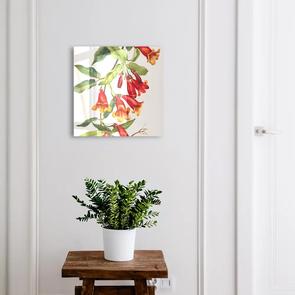 Căsuță pentru chei cu model decorativ de plante agățătoare cu flori roșii