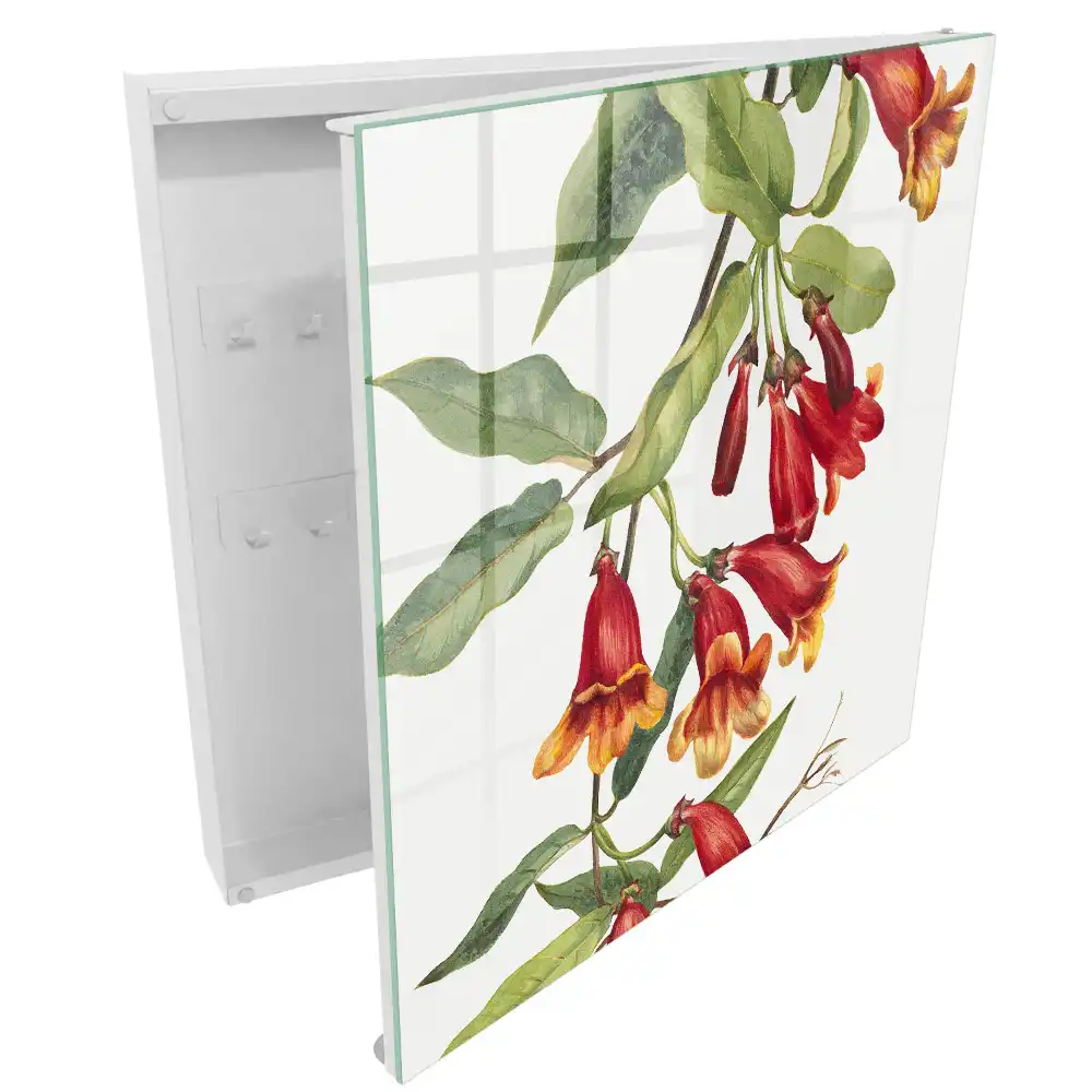 Căsuță pentru chei cu model decorativ de plante agățătoare cu flori roșii