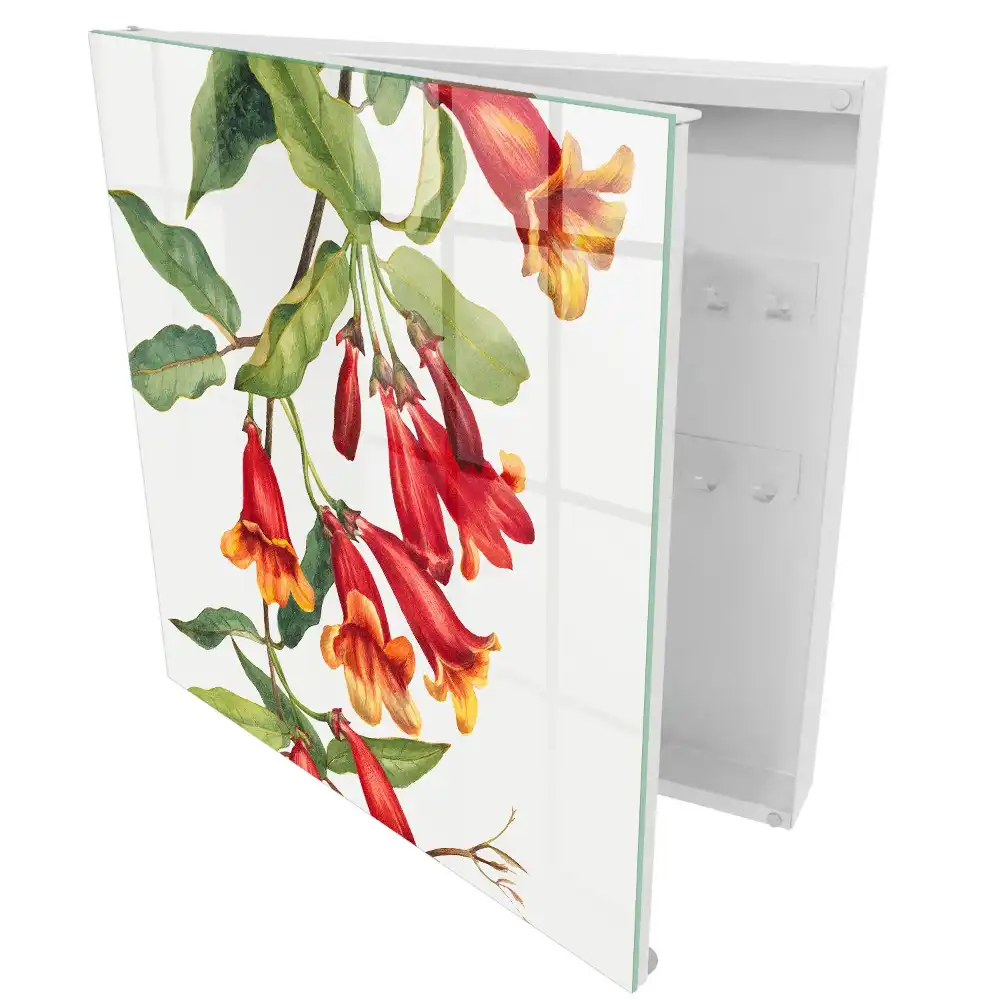 Căsuță pentru chei cu model decorativ de plante agățătoare cu flori roșii
