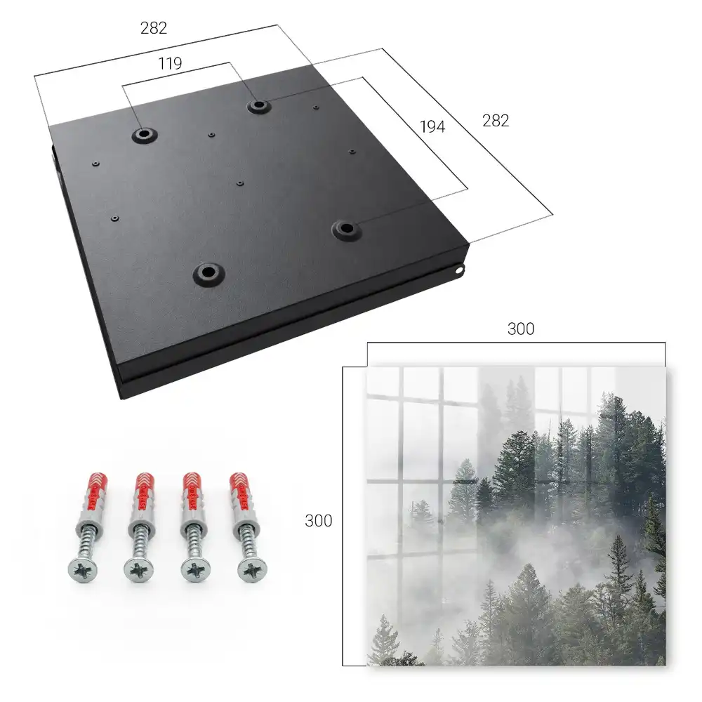 Casetă de chei cu design pădure cețoasă în nuanțe gri-verzui