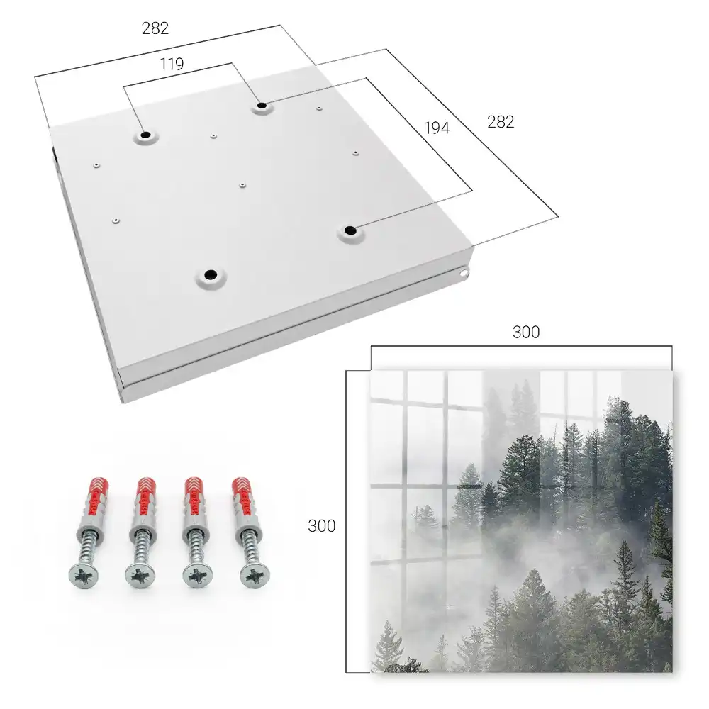 Casetă de chei cu design pădure cețoasă în nuanțe gri-verzui