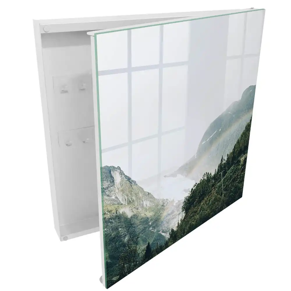 Suport de chei pentru perete cu design montan, curcubeu și ghețar