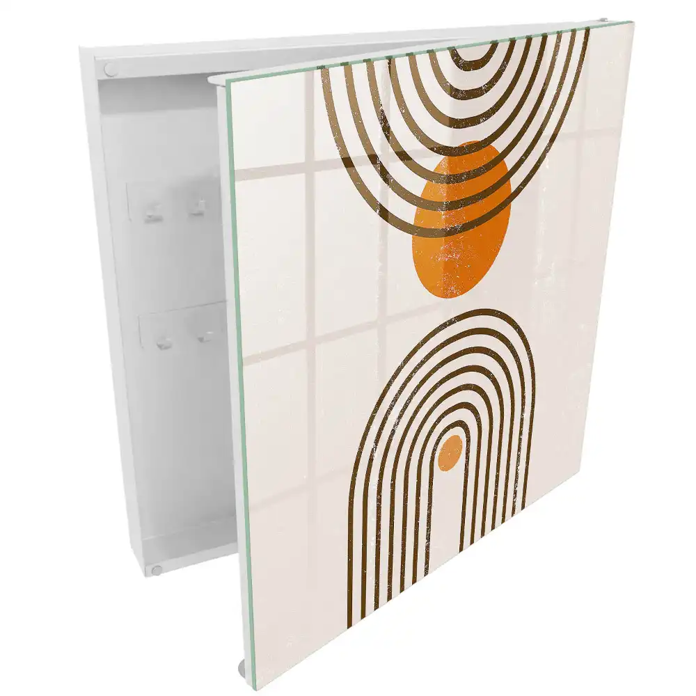 Suport pentru chei de perete cu design geometric retro în culori calde