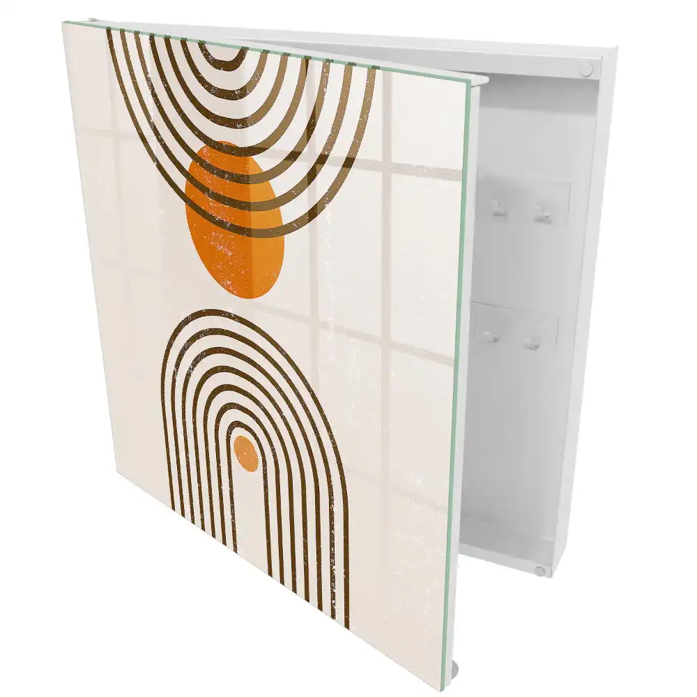 Suport pentru chei de perete cu design geometric retro în culori calde