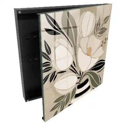 Cutie pentru chei cu design de perete și compoziție florală în nuanțe de bej și negru