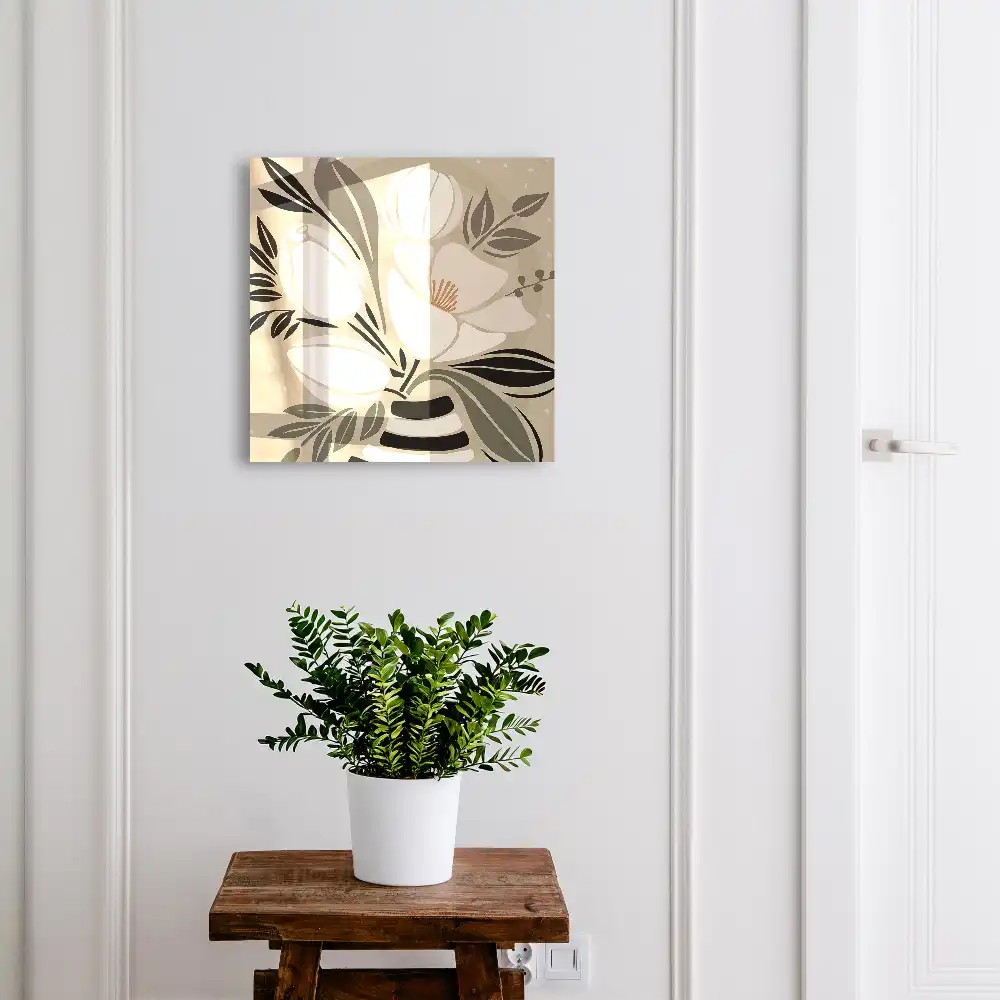 Cutie pentru chei cu design de perete și compoziție florală în nuanțe de bej și negru