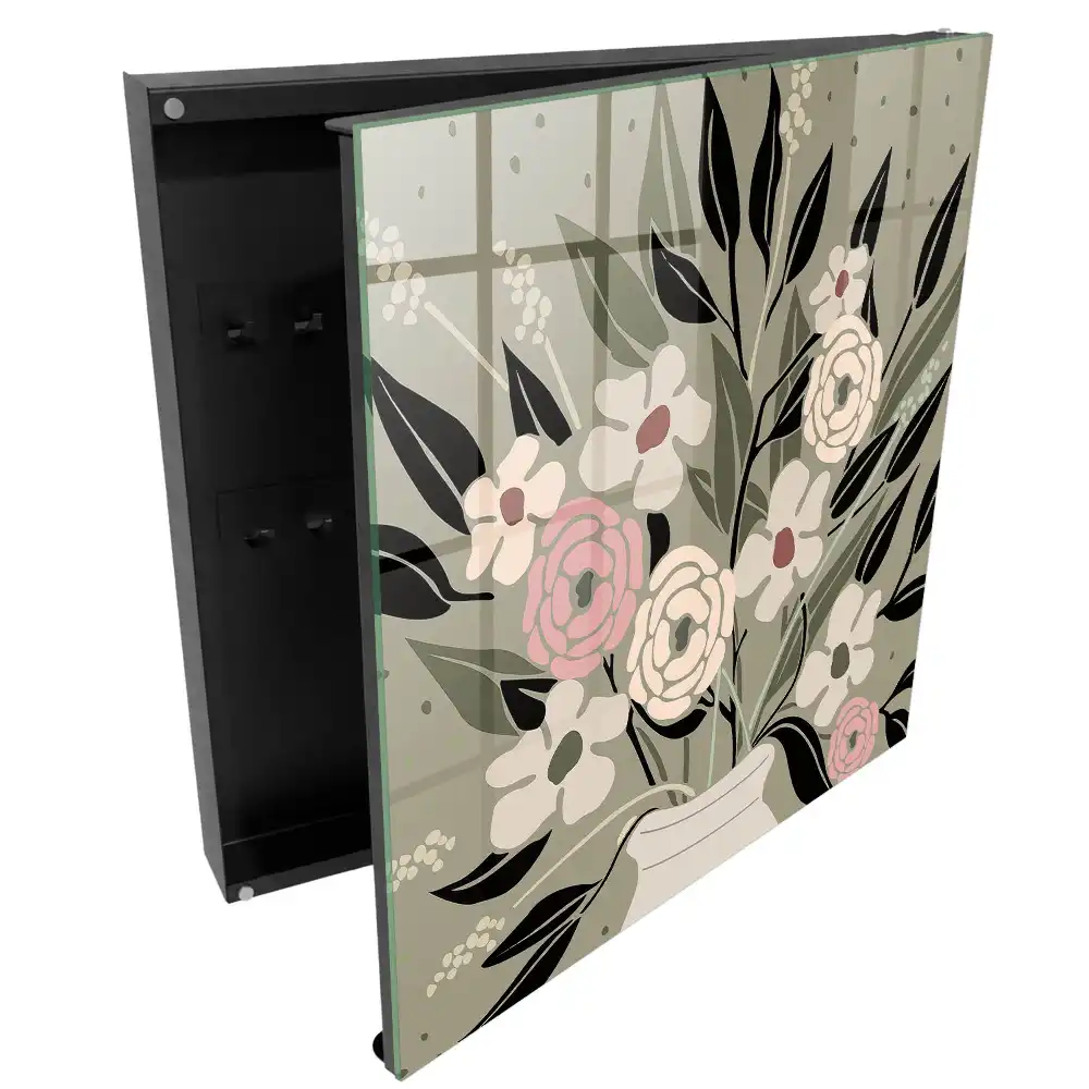 Suport de perete pentru chei cu design de flori delicate pe fundal pastel