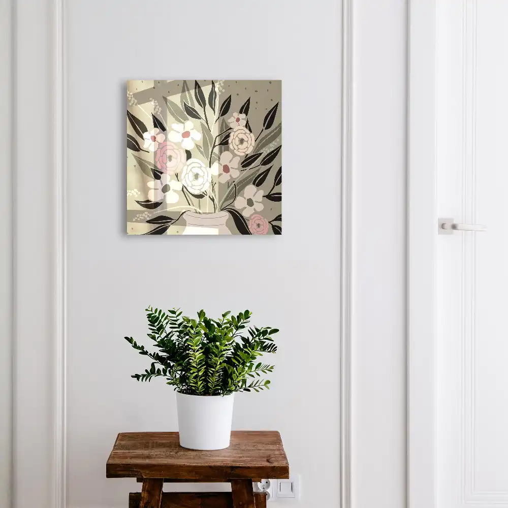 Suport de perete pentru chei cu design de flori delicate pe fundal pastel