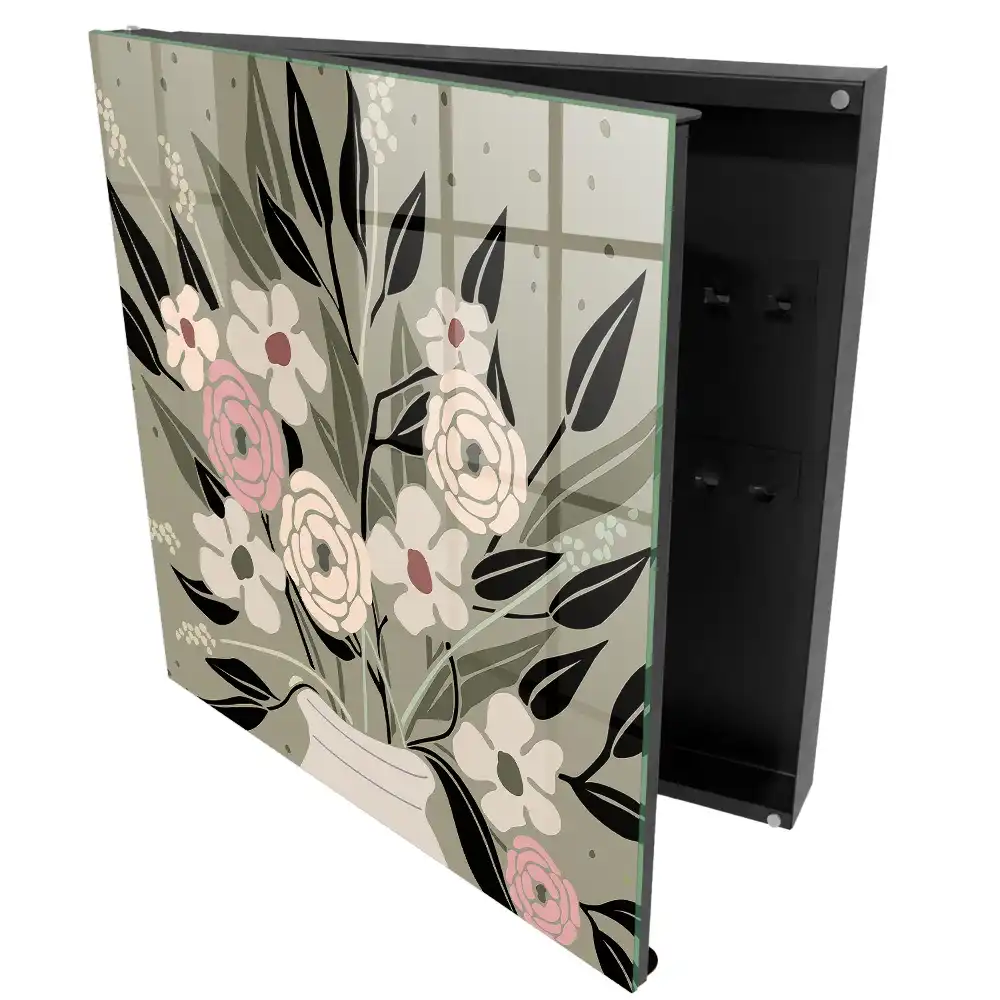 Suport de perete pentru chei cu design de flori delicate pe fundal pastel
