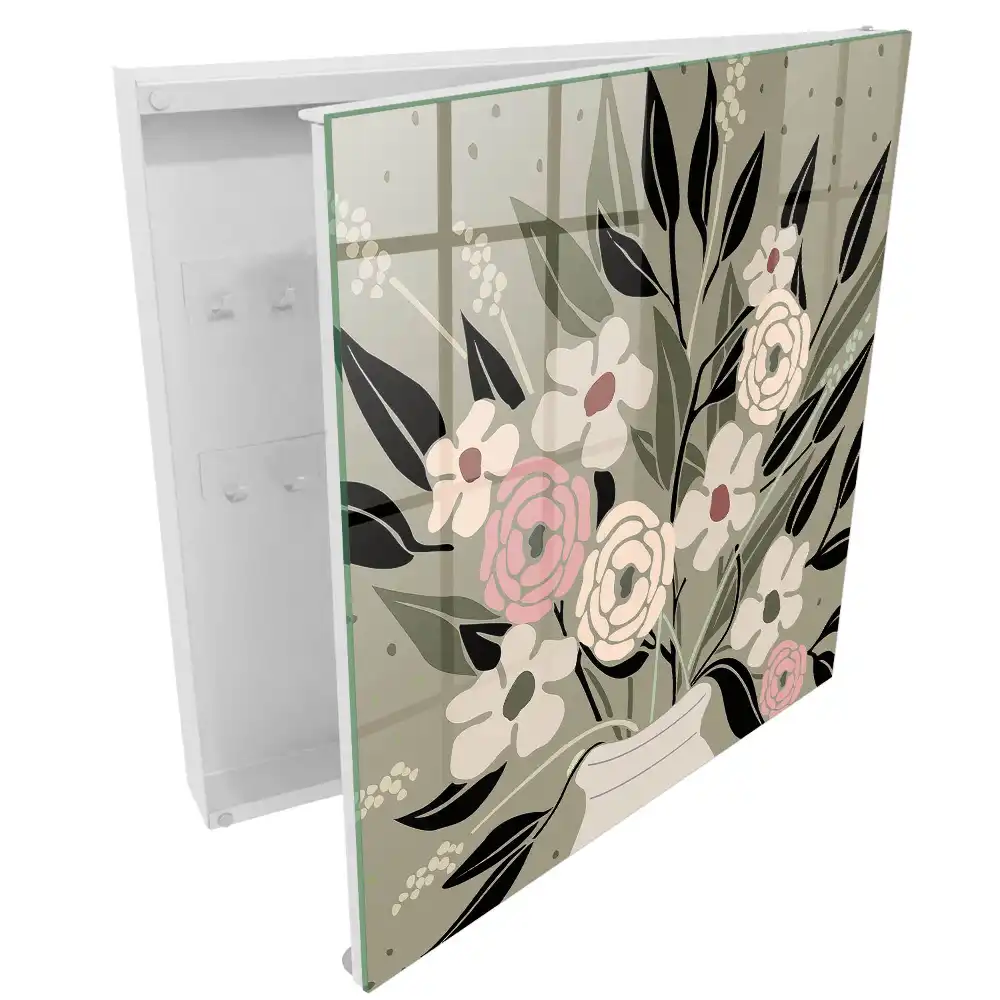 Suport de perete pentru chei cu design de flori delicate pe fundal pastel
