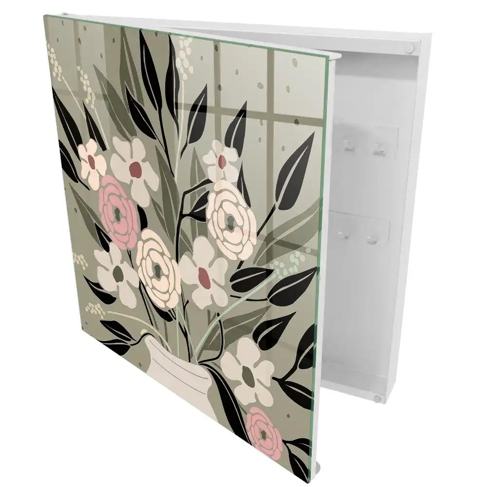 Suport de perete pentru chei cu design de flori delicate pe fundal pastel