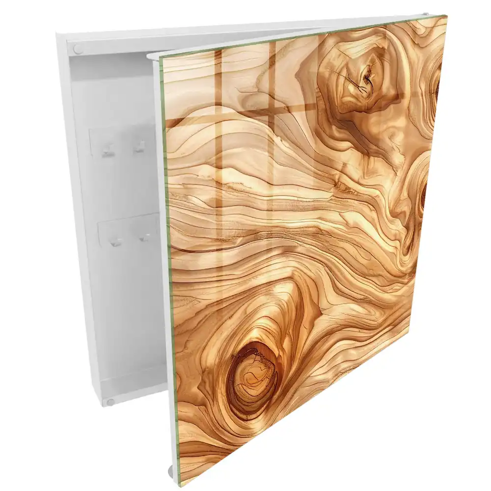 Dulapior pentru chei din lemn cu model abstract în tonuri calde