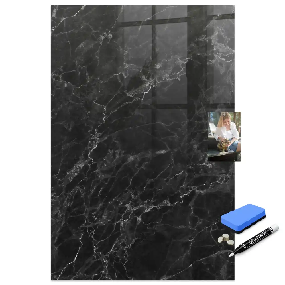 Tablă magnetică de scris cu design marmură neagră