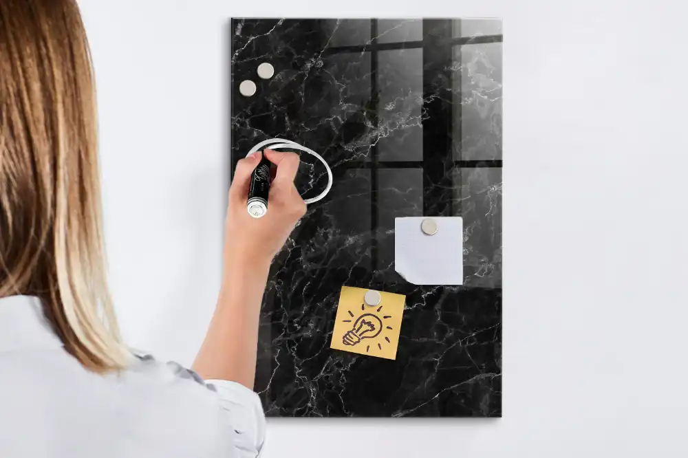 Tablă magnetică de scris cu design marmură neagră