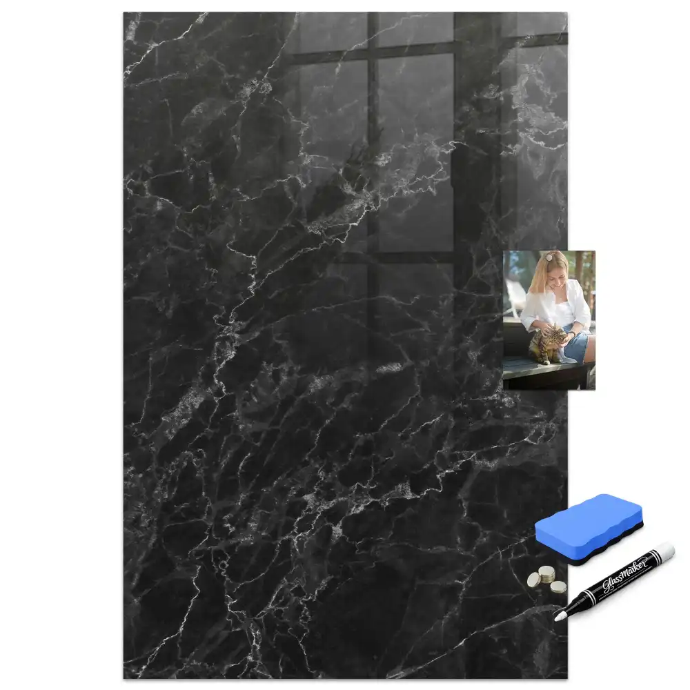 Tablă magnetică de scris cu design marmură neagră